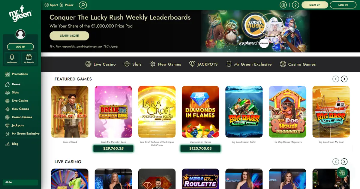 Mr Green Homepage Screenshot